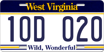 WV license plate 1OD020