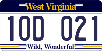 WV license plate 1OD021