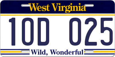 WV license plate 1OD025