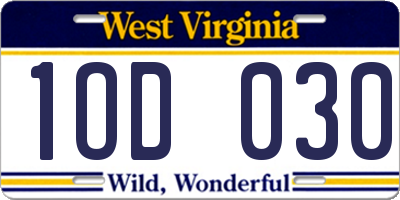WV license plate 1OD030
