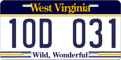 WV license plate 1OD031