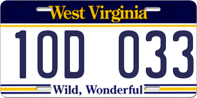 WV license plate 1OD033