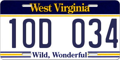 WV license plate 1OD034