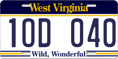 WV license plate 1OD040