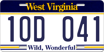 WV license plate 1OD041