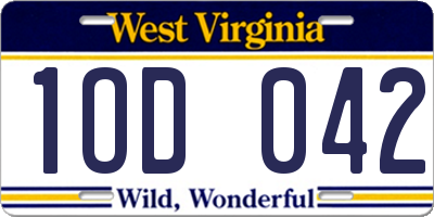 WV license plate 1OD042