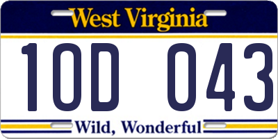 WV license plate 1OD043
