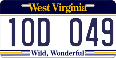 WV license plate 1OD049