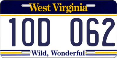 WV license plate 1OD062