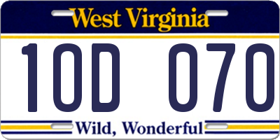 WV license plate 1OD070