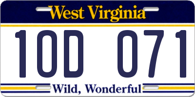 WV license plate 1OD071