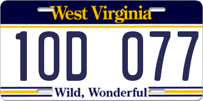 WV license plate 1OD077