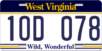 WV license plate 1OD078