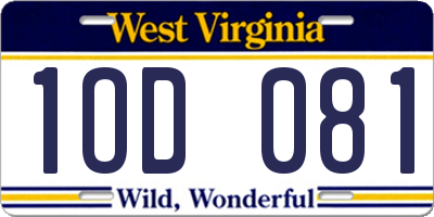 WV license plate 1OD081
