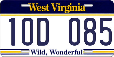 WV license plate 1OD085