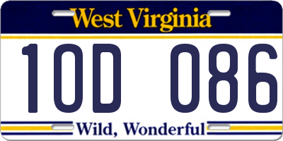 WV license plate 1OD086