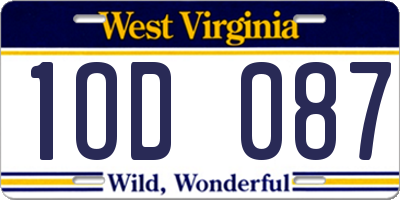 WV license plate 1OD087
