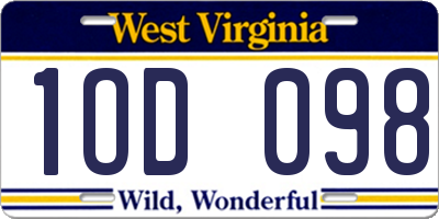 WV license plate 1OD098