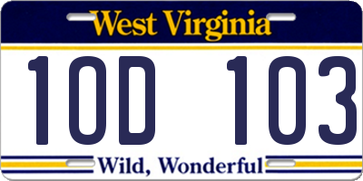 WV license plate 1OD103