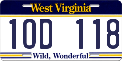 WV license plate 1OD118