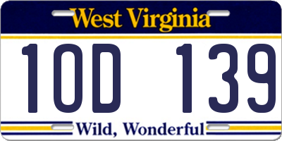 WV license plate 1OD139