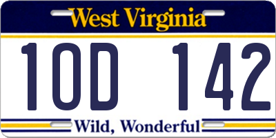 WV license plate 1OD142