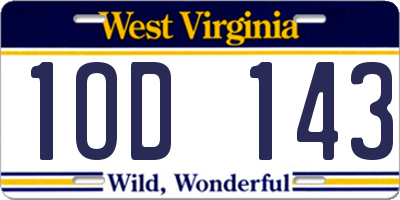 WV license plate 1OD143