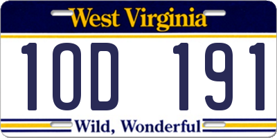 WV license plate 1OD191