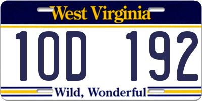 WV license plate 1OD192