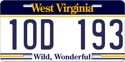 WV license plate 1OD193