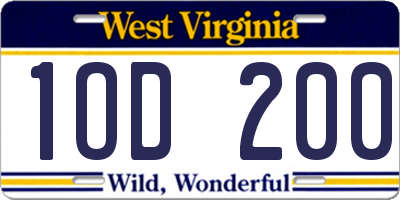 WV license plate 1OD200