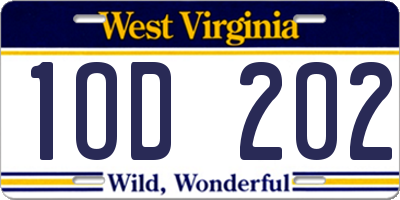 WV license plate 1OD202