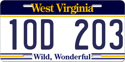 WV license plate 1OD203