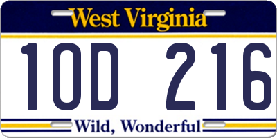WV license plate 1OD216