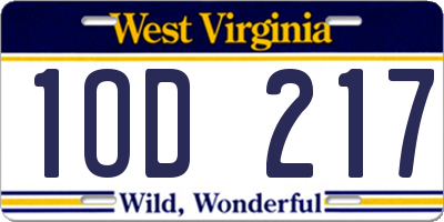WV license plate 1OD217