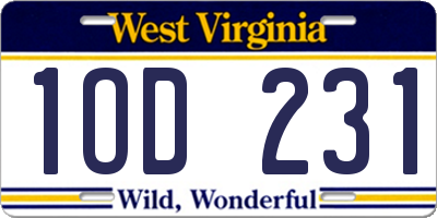 WV license plate 1OD231