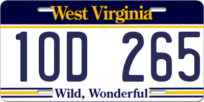 WV license plate 1OD265