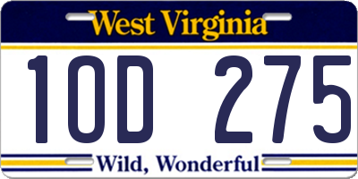 WV license plate 1OD275