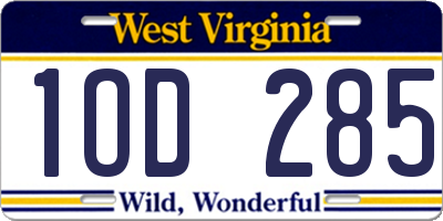 WV license plate 1OD285