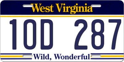 WV license plate 1OD287