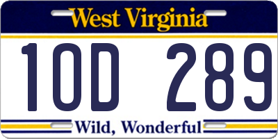 WV license plate 1OD289