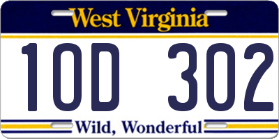 WV license plate 1OD302
