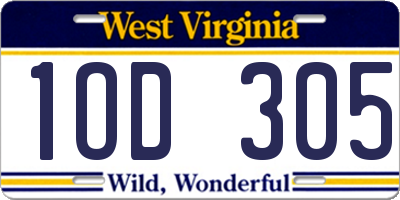 WV license plate 1OD305