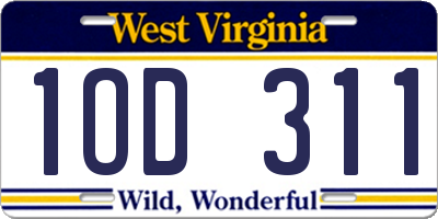 WV license plate 1OD311