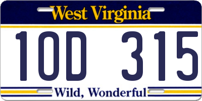 WV license plate 1OD315