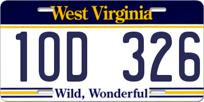 WV license plate 1OD326