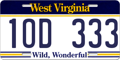 WV license plate 1OD333