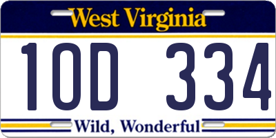 WV license plate 1OD334
