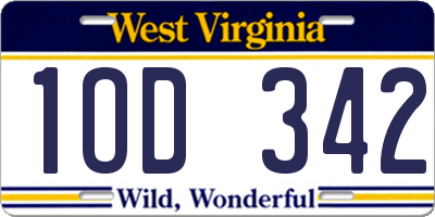 WV license plate 1OD342
