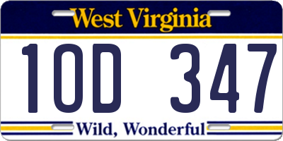 WV license plate 1OD347